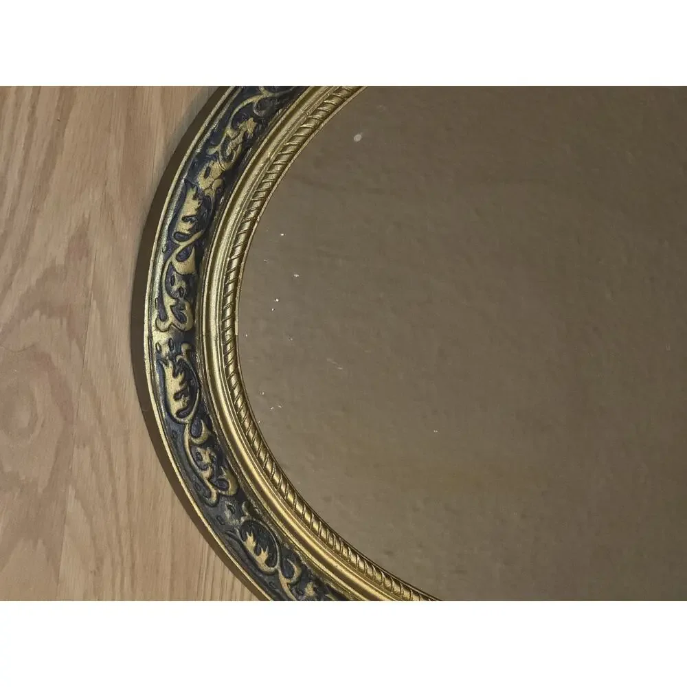 Vintage Antique Look Hamilton Framed Oval Mirror Black Silver Gold Gothic 23x17